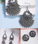  women's set of 3 silver plated oxidized fashion traditional earrings