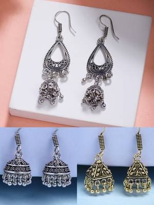 women set of 3 oxidized traditional fashion earrings 1