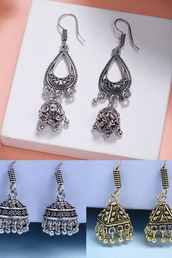  women set of 3 oxidized traditional fashion earrings