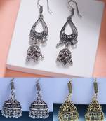  women set of 3 oxidized traditional fashion earrings