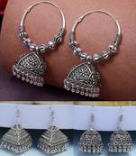  women's set of 3 silver plated oxidized contemporary jhumka earrings