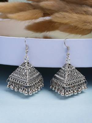  women's set of 3 silver plated oxidized contemporary jhumka earrings 3
