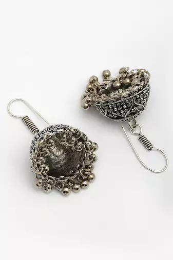  women's set of 3 silver plated oxidized contemporary jhumka earrings
