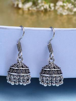  women set of 3 silver plated oxidized traditional jhumka earrings 2