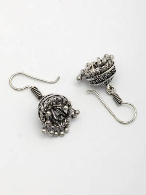  women set of 3 silver plated oxidized traditional jhumka earrings 5