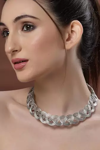  women's oxidized silver-plated statement choker necklace