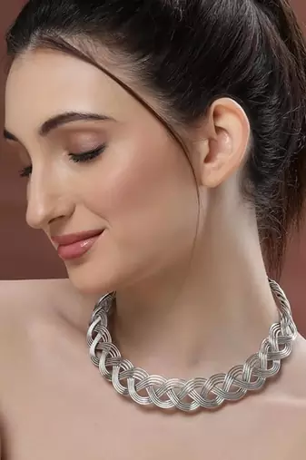  women's oxidized silver-plated statement choker necklace