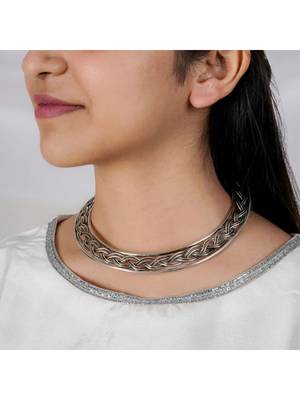  women's silver-plated oxidized statement choker necklace 3