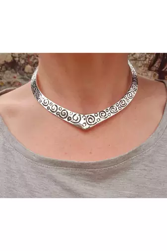  women's handmade silver-plated oxidized collar choker necklace