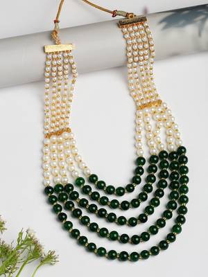  women handcrafted green & white beaded layered necklace 1