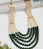  women handcrafted green & white beaded layered necklace