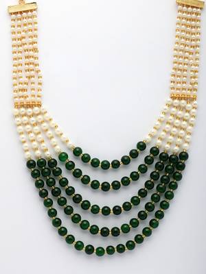  women handcrafted green & white beaded layered necklace 2