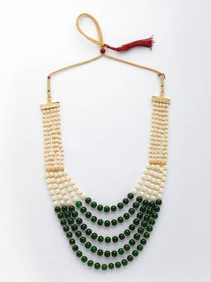  women handcrafted green & white beaded layered necklace 3