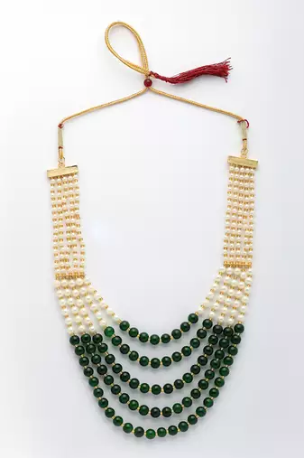  women handcrafted green & white beaded layered necklace