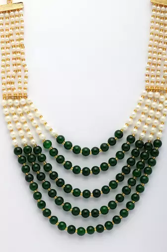  women handcrafted green & white beaded layered necklace