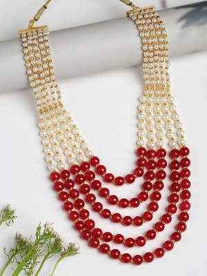  women handcrafted red & white beaded layered necklace 1