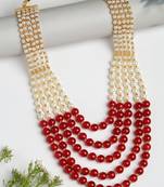  women handcrafted red & white beaded layered necklace