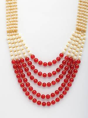  women handcrafted red & white beaded layered necklace 2