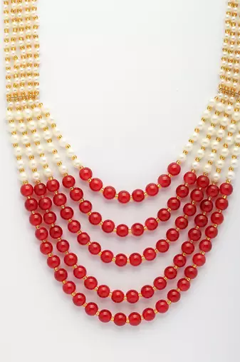  women handcrafted red & white beaded layered necklace