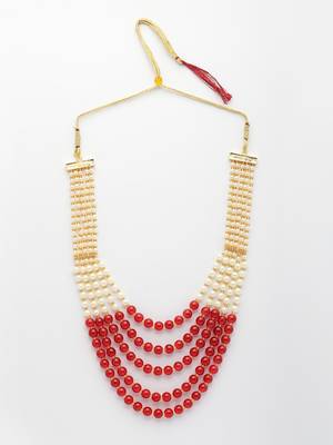  women handcrafted red & white beaded layered necklace 3