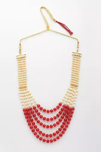  women handcrafted red & white beaded layered necklace