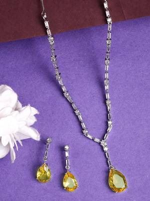  women's silver-plated yellow american diamond-studded handcrafted jewellery set 1