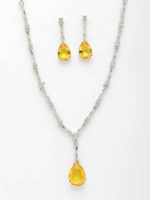  women's silver-plated yellow american diamond-studded handcrafted jewellery set 2