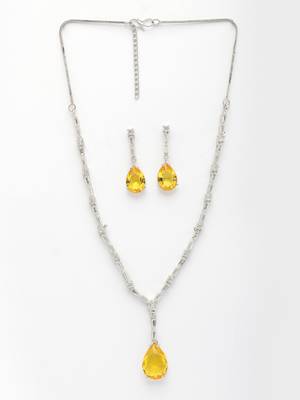  women's silver-plated yellow american diamond-studded handcrafted jewellery set 4
