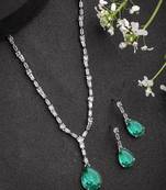  women's silver-plated green american diamond-studded handcrafted jewellery set