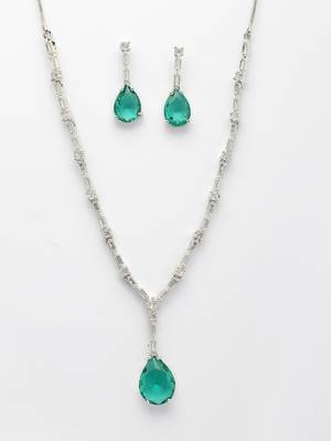  women's silver-plated green american diamond-studded handcrafted jewellery set 2