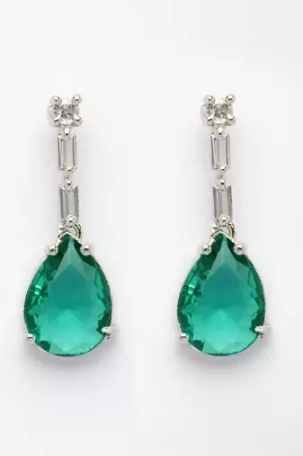  women's silver-plated green american diamond-studded handcrafted jewellery set