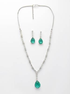  women's silver-plated green american diamond-studded handcrafted jewellery set 4