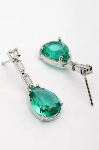  women's silver-plated green american diamond-studded handcrafted jewellery set
