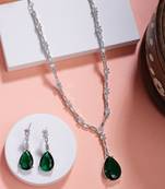 women's silver-plated dark green american diamond-studded handcrafted jewellery set