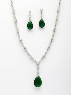  women's silver-plated dark green american diamond-studded handcrafted jewellery set 2