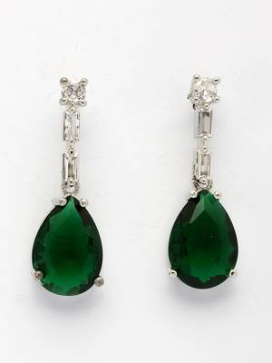  women's silver-plated dark green american diamond-studded handcrafted jewellery set 3
