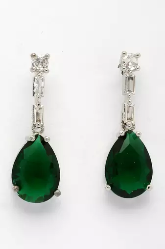  women's silver-plated dark green american diamond-studded handcrafted jewellery set
