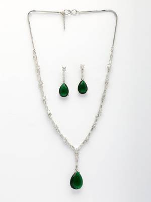  women's silver-plated dark green american diamond-studded handcrafted jewellery set 4