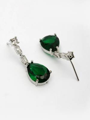  women's silver-plated dark green american diamond-studded handcrafted jewellery set 5