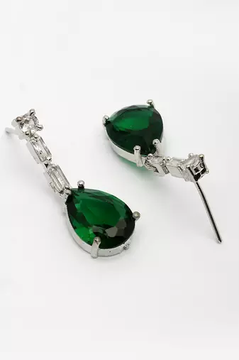  women's silver-plated dark green american diamond-studded handcrafted jewellery set
