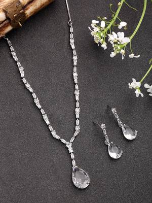  women's silver-plated white american diamond-studded handcrafted jewellery set 1