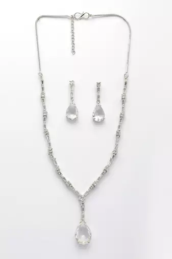 women's silver-plated white american diamond-studded handcrafted jewellery set