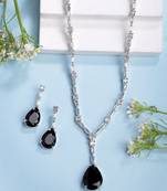  women's silver-plated black american diamond-studded handcrafted jewellery set