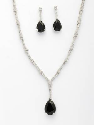  women's silver-plated black american diamond-studded handcrafted jewellery set 2