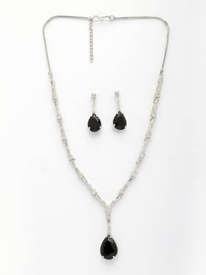  women's silver-plated black american diamond-studded handcrafted jewellery set 4