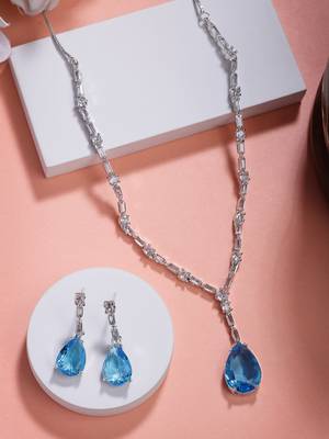  women's silver-plated blue american diamond-studded handcrafted jewellery set 1