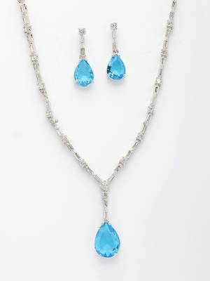  women's silver-plated blue american diamond-studded handcrafted jewellery set 2