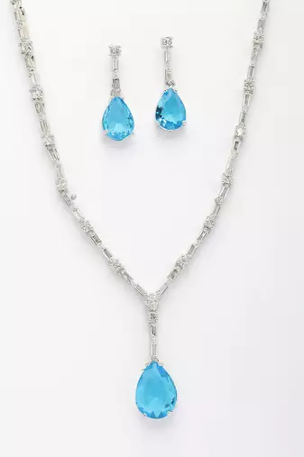  women's silver-plated blue american diamond-studded handcrafted jewellery set