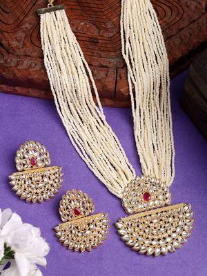  women's gold toned red stones & kundan studded jewellery set 1
