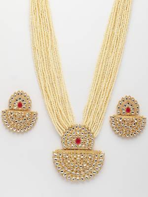  women's gold toned red stones & kundan studded jewellery set 2